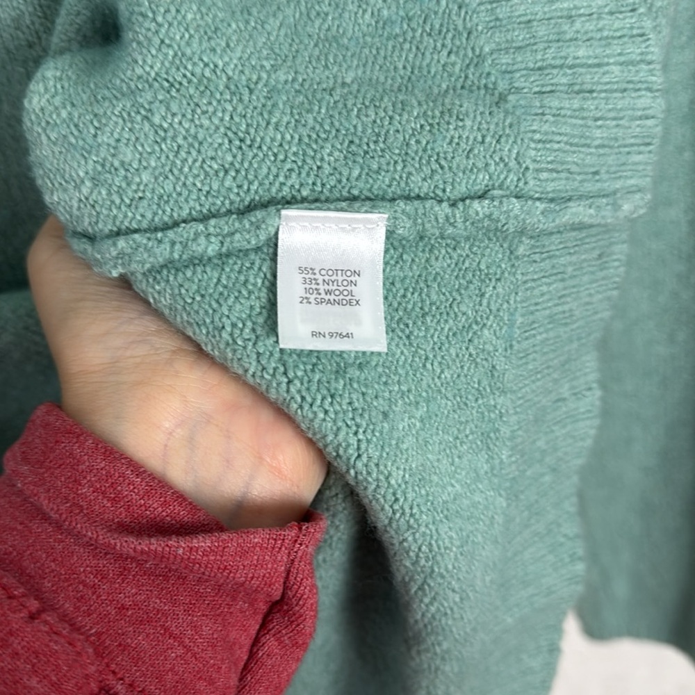 J Jill Crew Sweater Cotton Stretchy Mock Neck Turtleneck Teal Ocean Large Petite - Picture 6 of 7